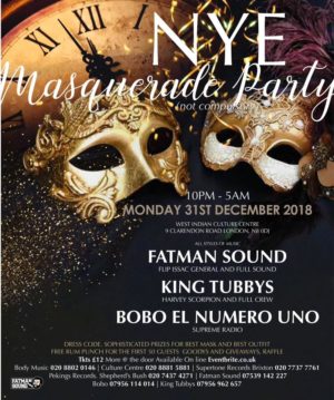 New Years Eve Masquerade Party 2018 North London Reggae