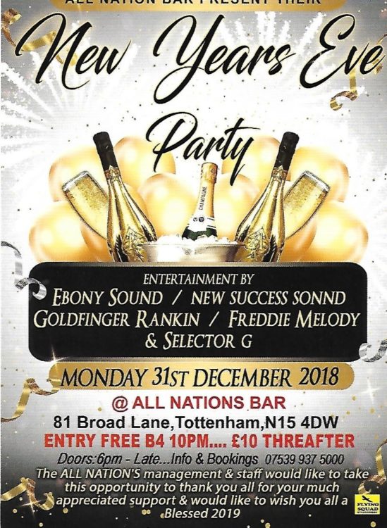 New years eve party all nations london 2018.