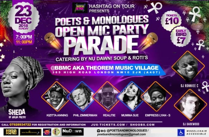 Poets and Monologues Open Mic Party Parade Christmas